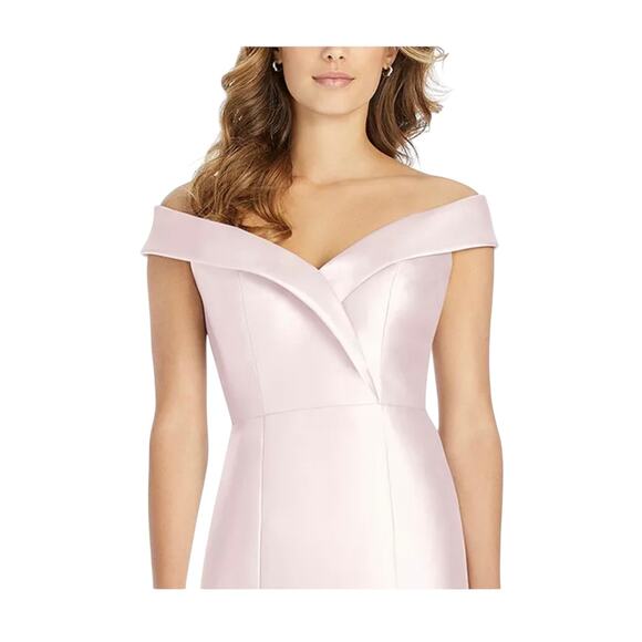 NWT! Alfred Sung D760 Blush Off-the-Shoulder Cuff Trumpet Gown Side Slit 0 - Picture 3 of 4